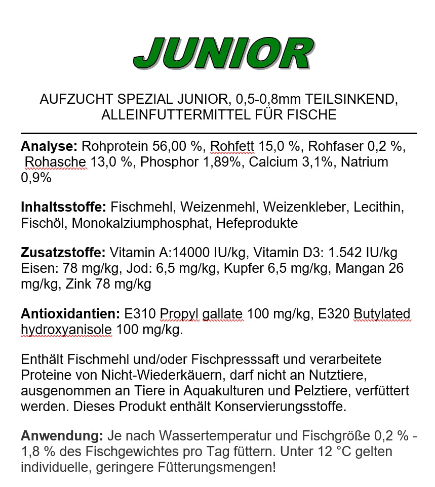 DAS KOIFUTTER AUFZUCHT SPEZIAL JUNIOR 0,5 - 0,8 mm 1kg